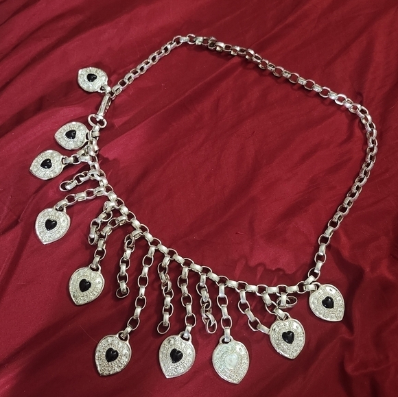 Source Unknown Accessories - Vintage silver heart belt with black stones